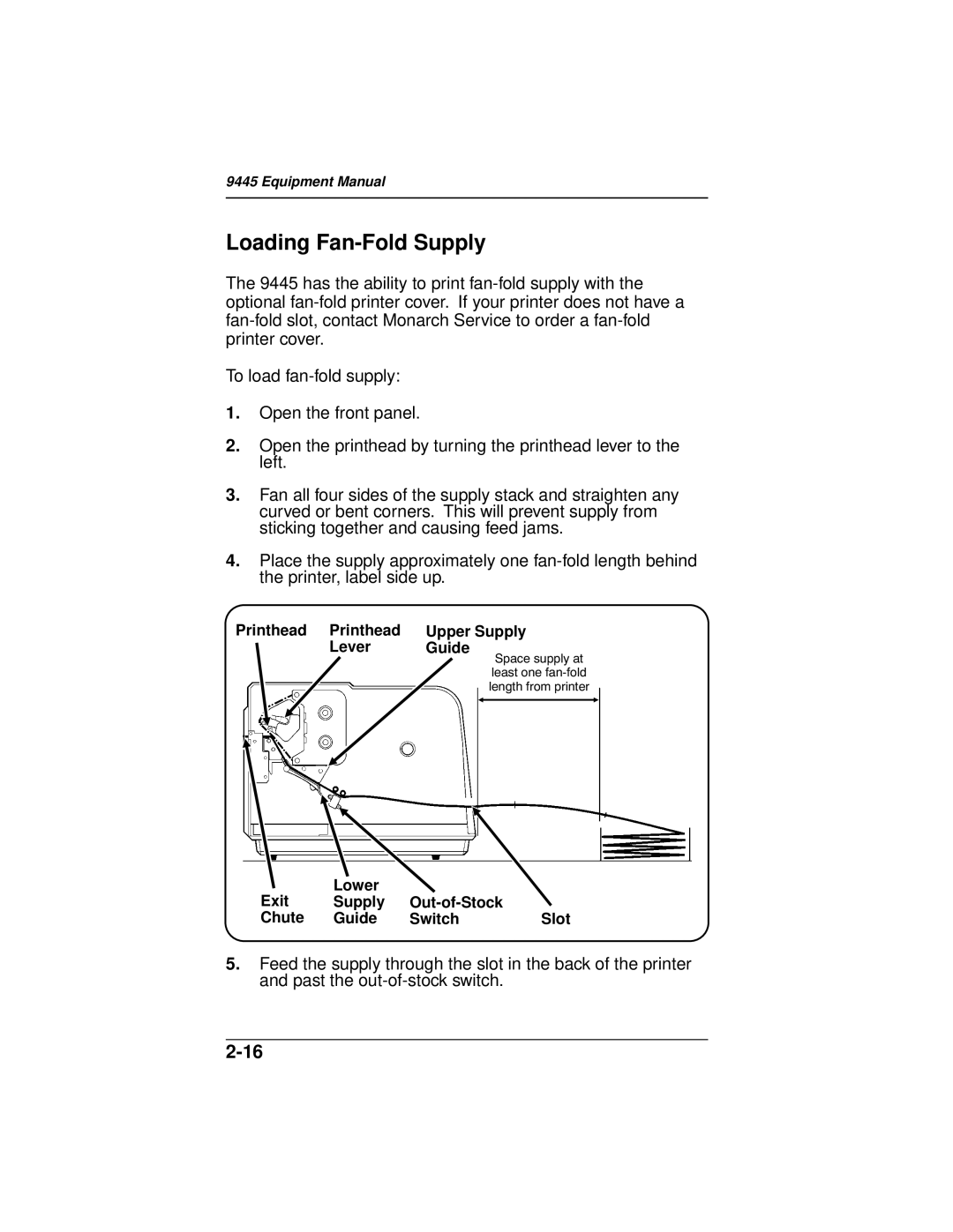 Paxar 9445 manual Loading Fan-Fold Supply, 2-16 