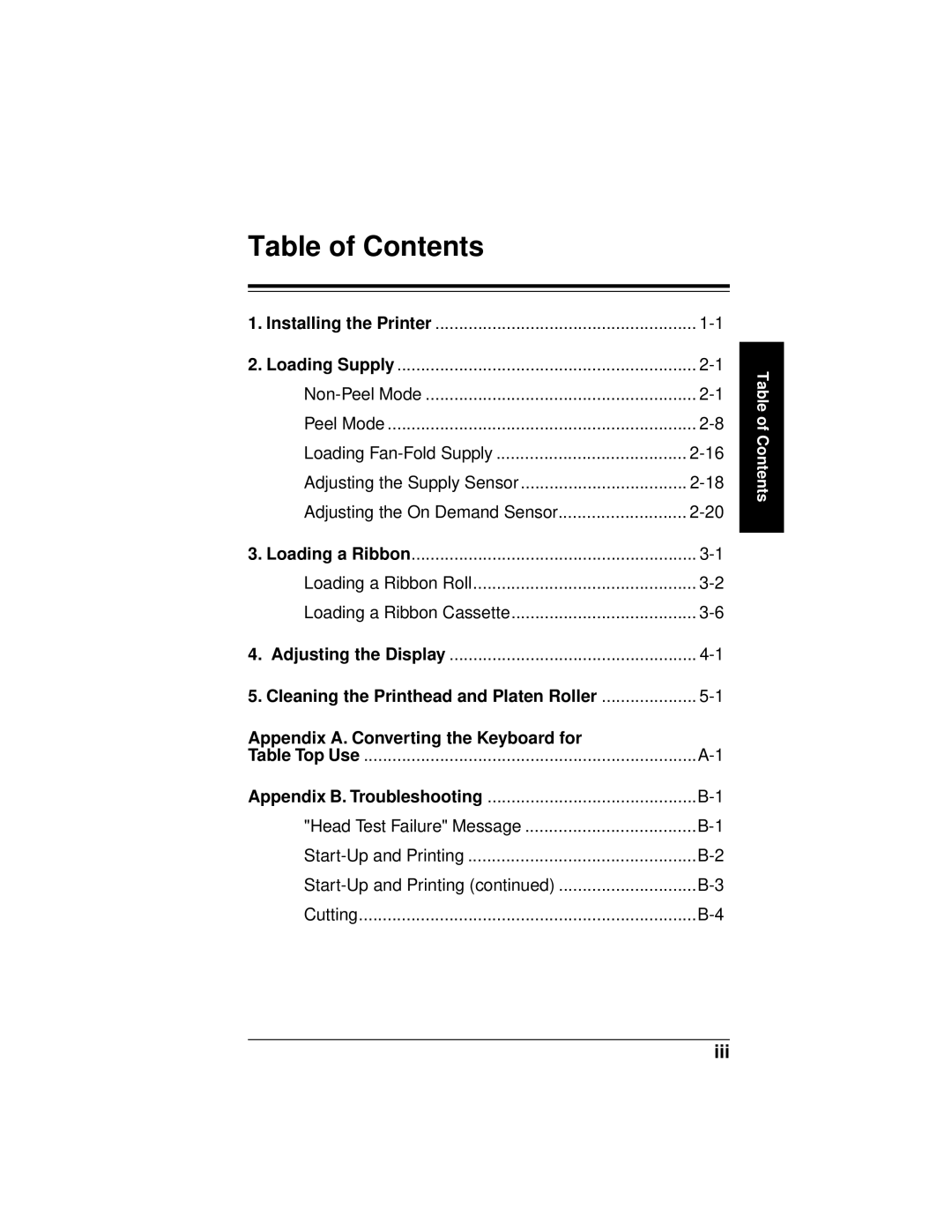 Paxar 9445 manual Table of Contents, Appendix A. Converting the Keyboard for 