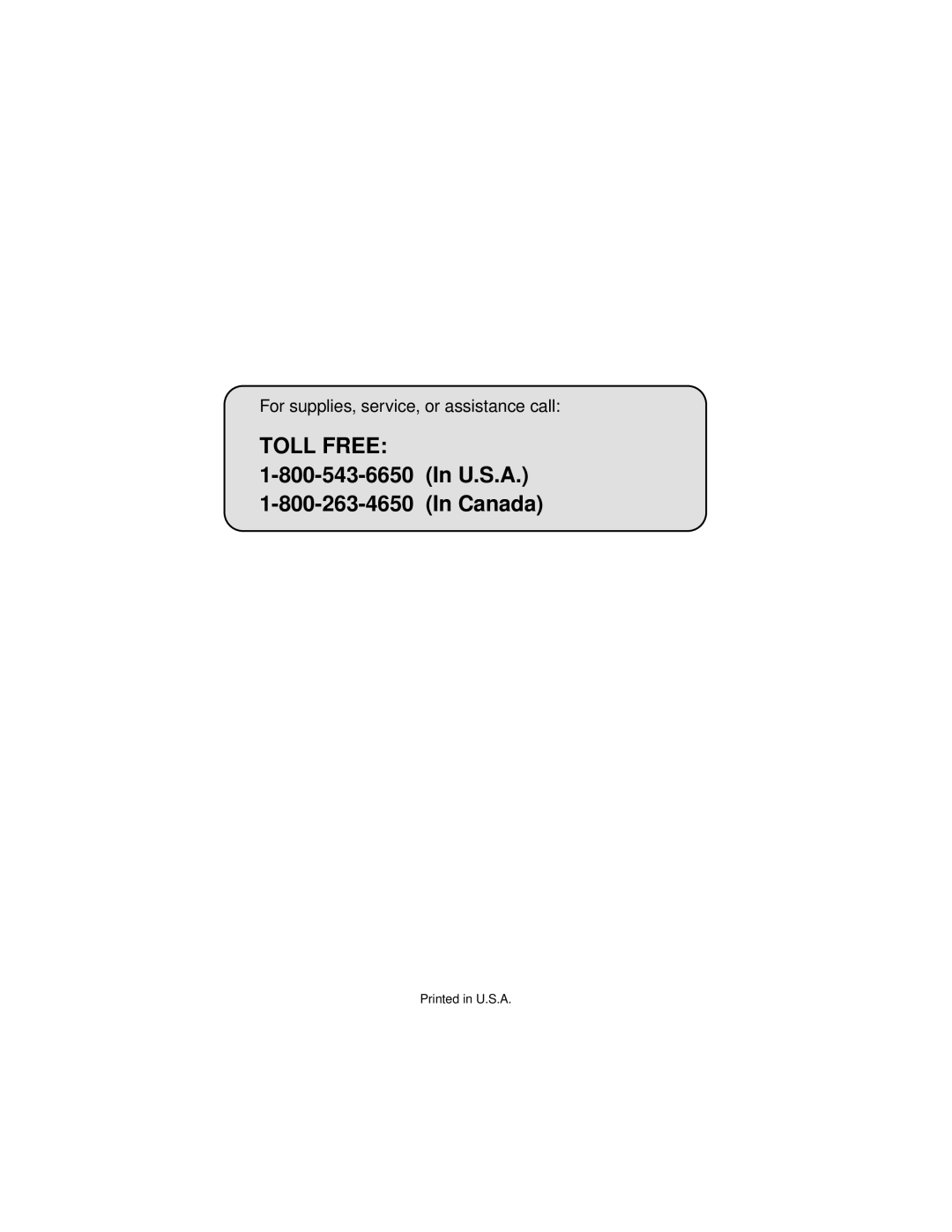 Paxar 9445 manual Toll Free, For supplies, service, or assistance call, Printed in U.S.A 