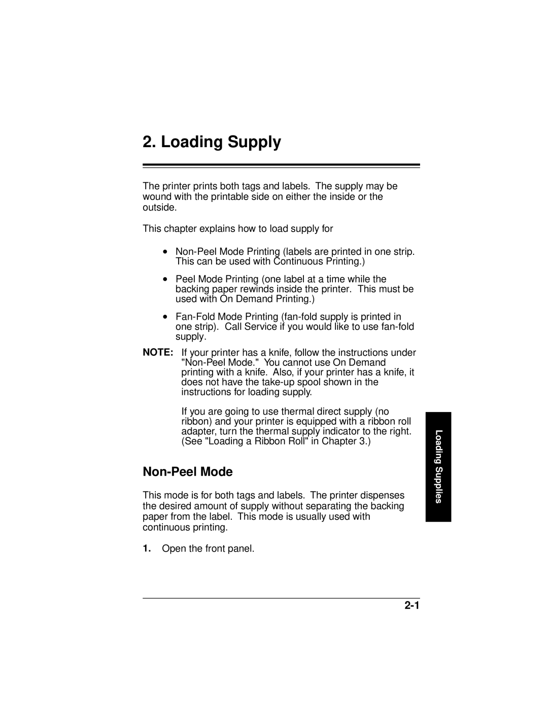 Paxar 9445 manual Loading Supply, Non-Peel Mode 