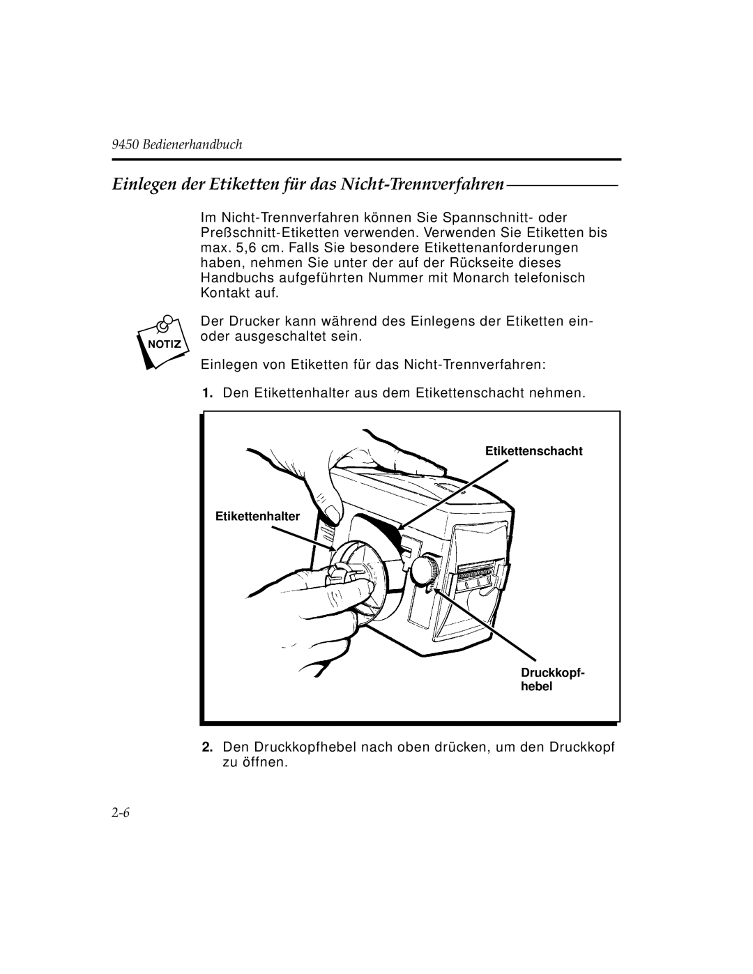 Paxar 9450 manual Einlegen der Etiketten für das Nicht-Trennverfahren 