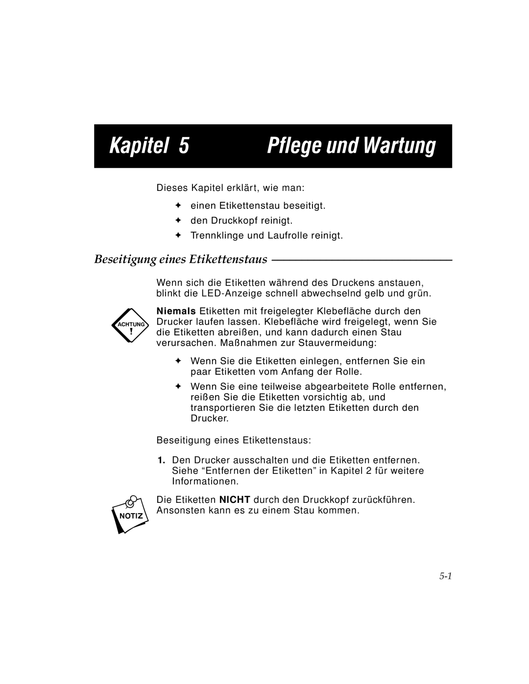 Paxar 9450 manual Kapitel, Beseitigung eines Etikettenstaus 