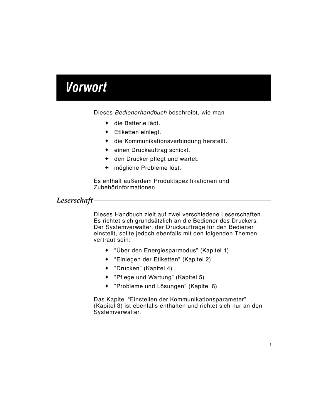 Paxar 9450 manual Vorwort, Leserschaft 