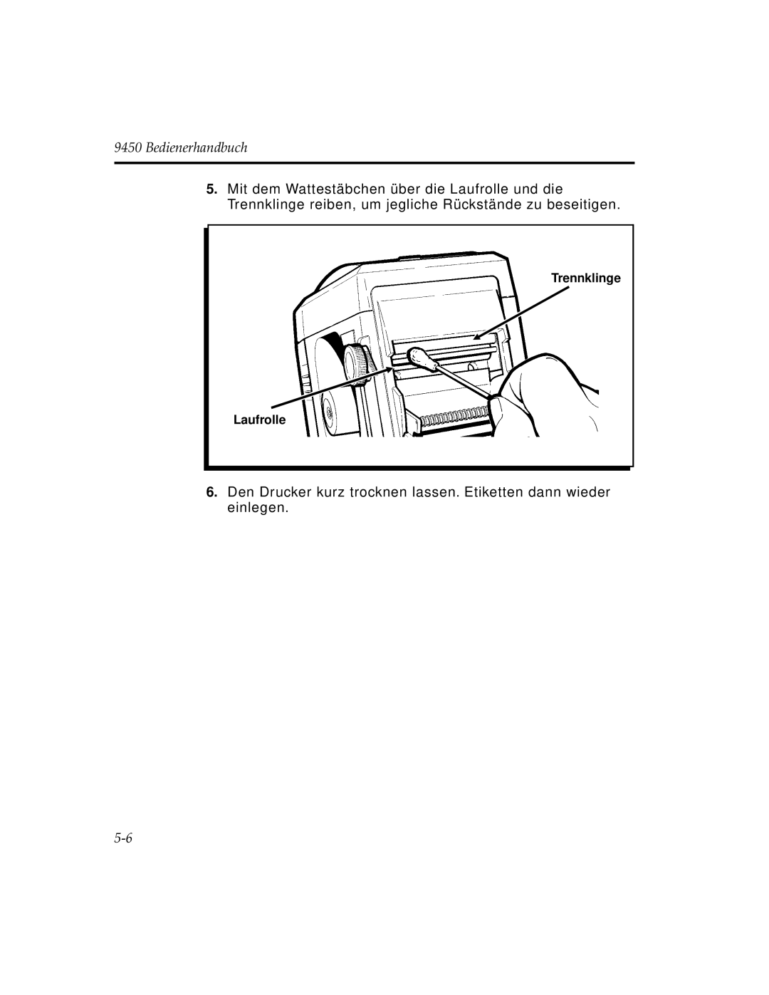 Paxar 9450 manual Trennklinge Laufrolle 