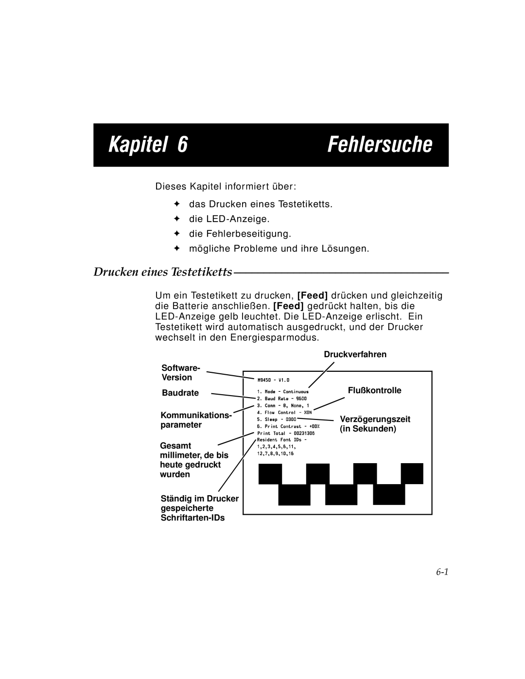 Paxar 9450 manual Kapitel Fehlersuche, Drucken eines Testetiketts 