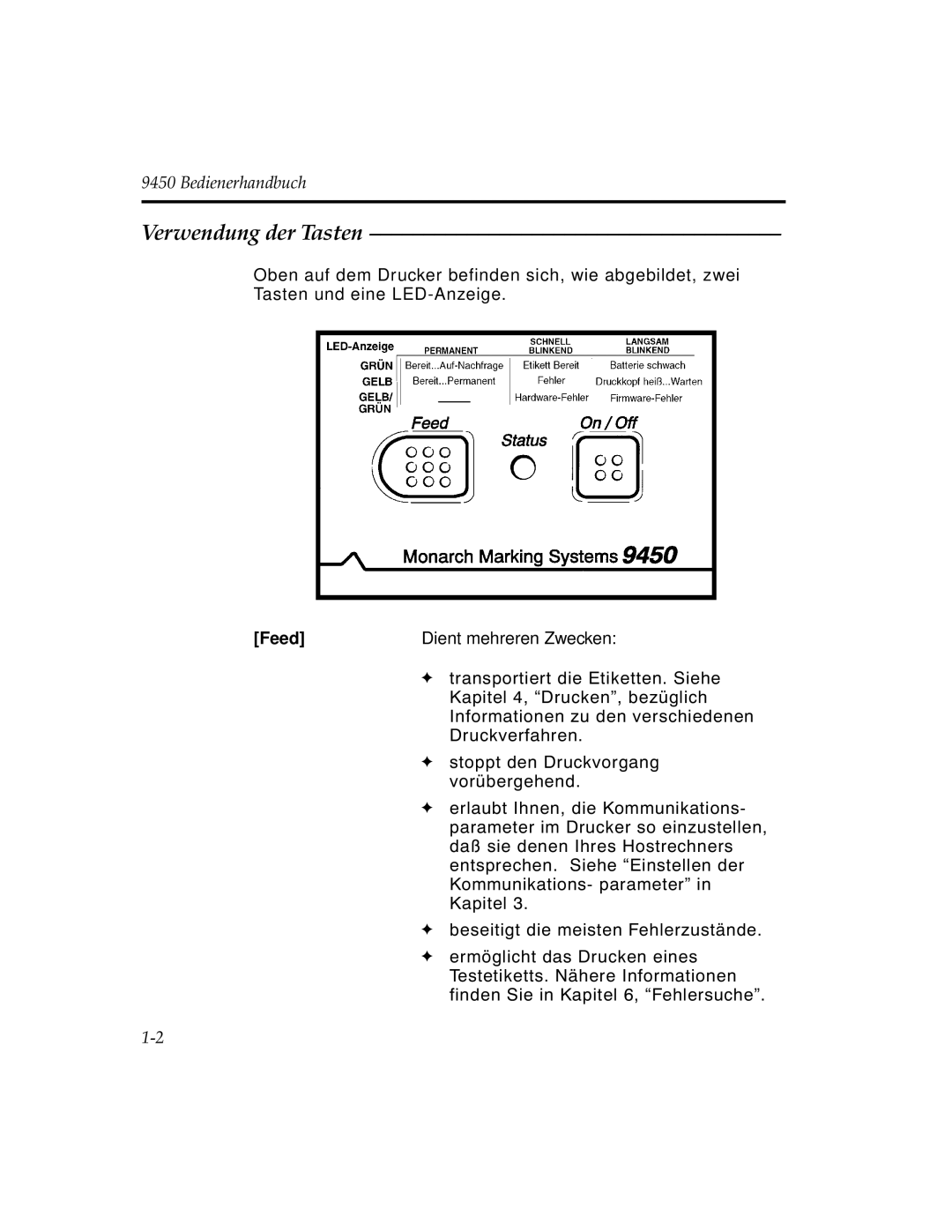 Paxar 9450 manual Verwendung der Tasten 