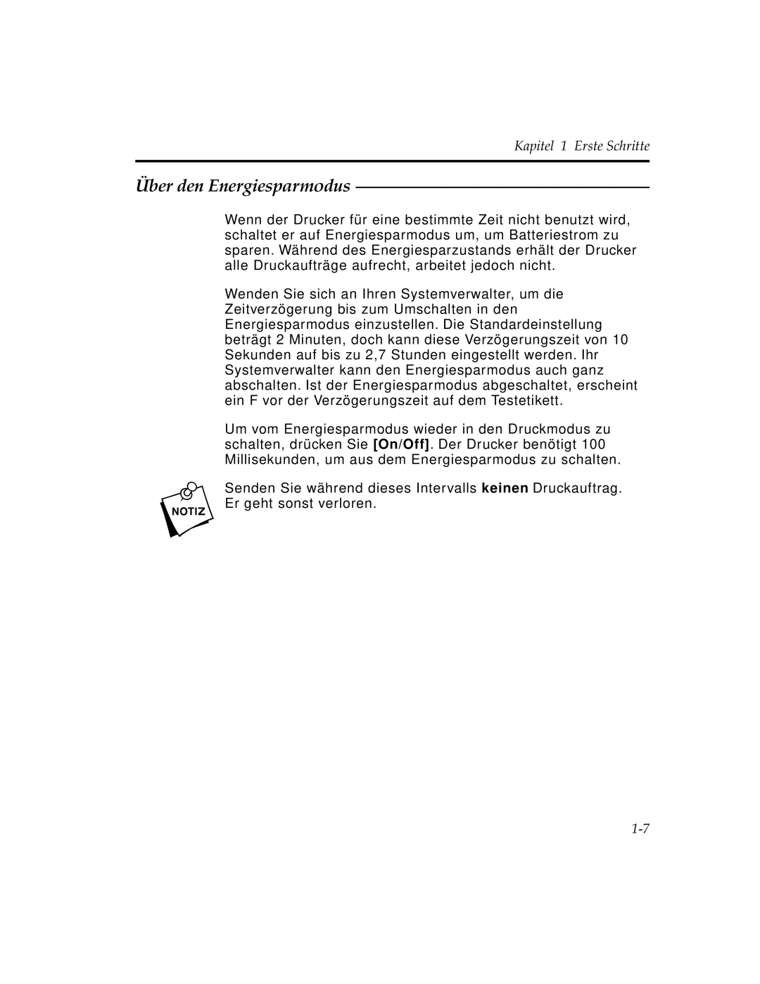 Paxar 9450 manual Über den Energiesparmodus 