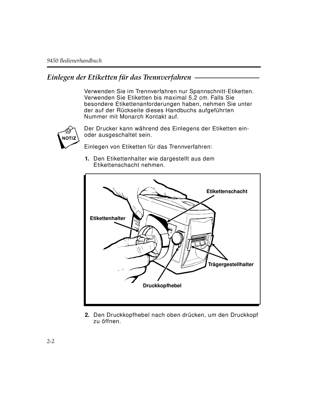 Paxar 9450 manual Einlegen der Etiketten für das Trennverfahren 