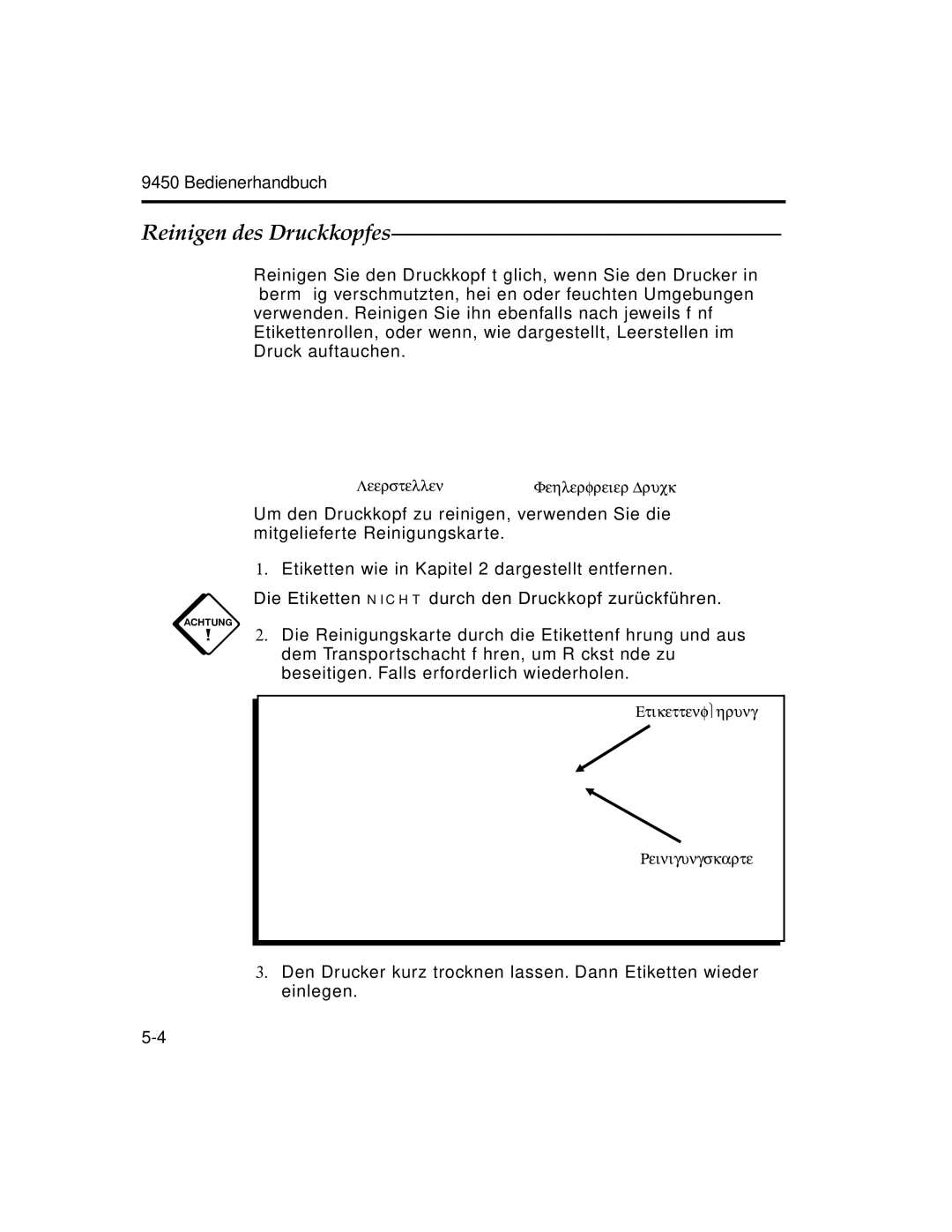 Paxar 9450 manual Reinigen des Druckkopfes 