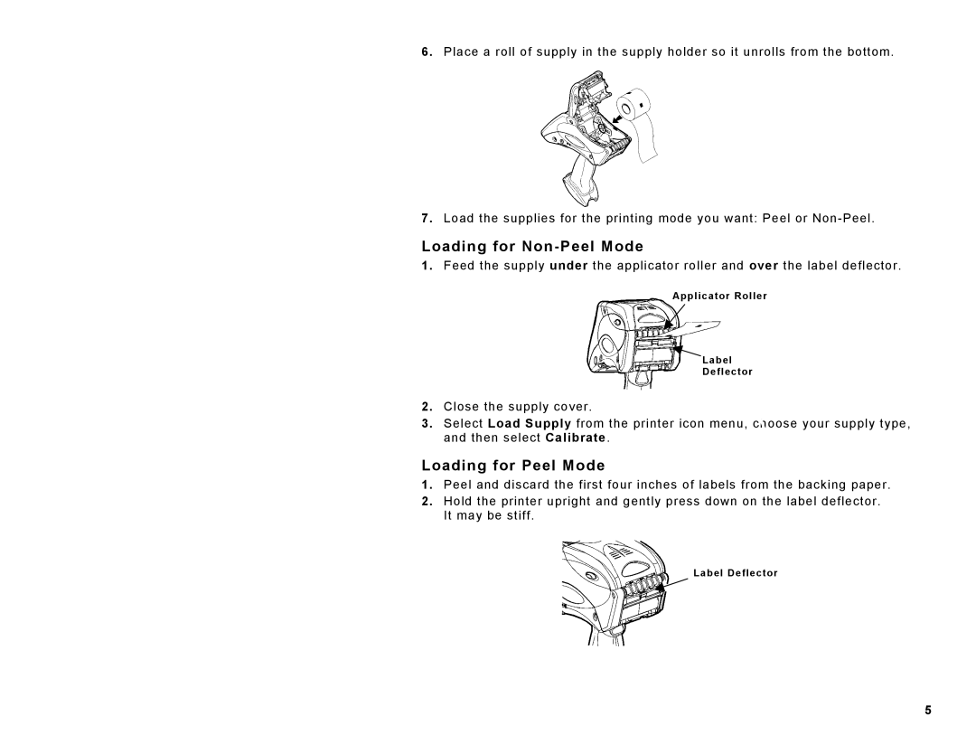 Paxar 9462, 9465 manual Loading for Non-Peel Mode, Loading for Peel Mode 