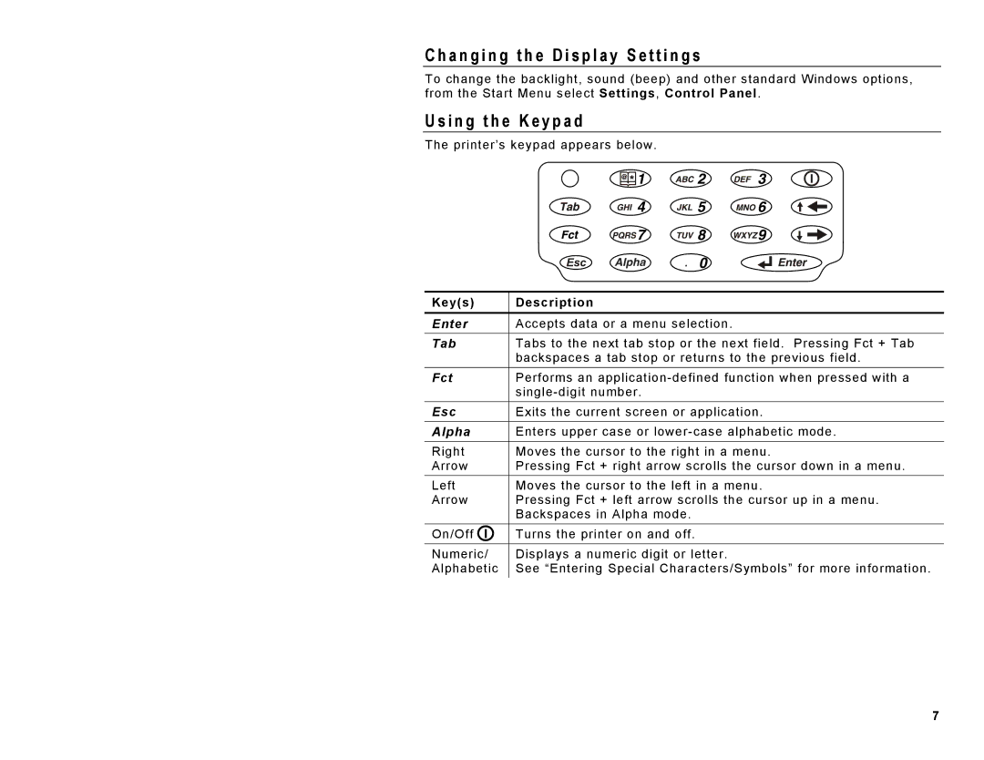 Paxar 9462, 9465 manual A n g i n g t h e D i s p l a y S e t t i n g s, I n g t h e K e y p a d 