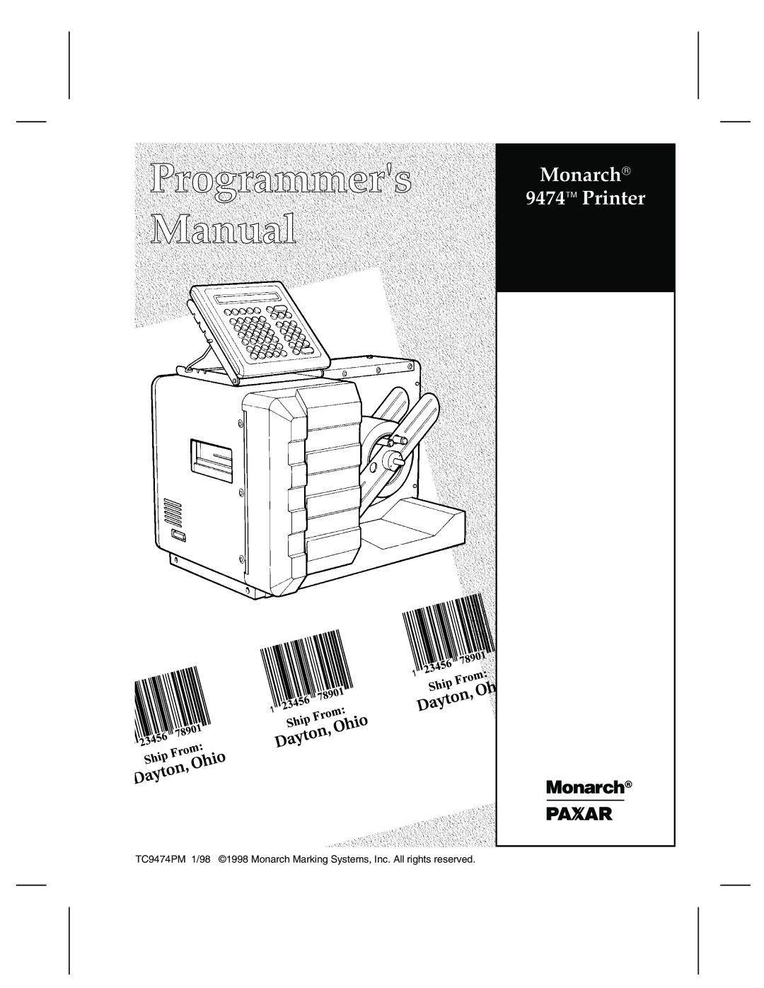 Paxar manual Monarch 9474 Printer 