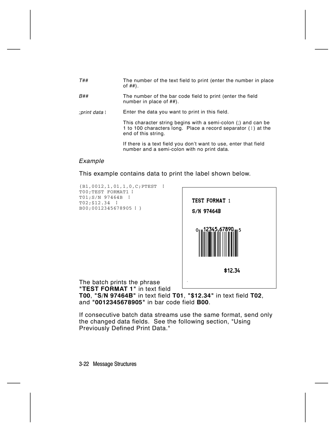 Paxar 9474 manual This example contains data to print the label shown below 