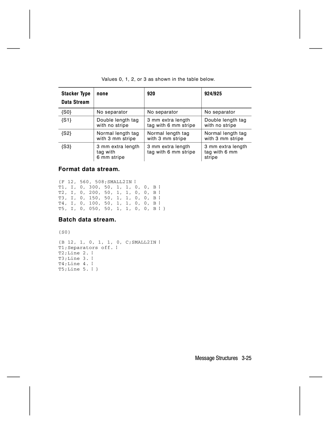 Paxar 9474 manual Format data stream, Batch data stream 