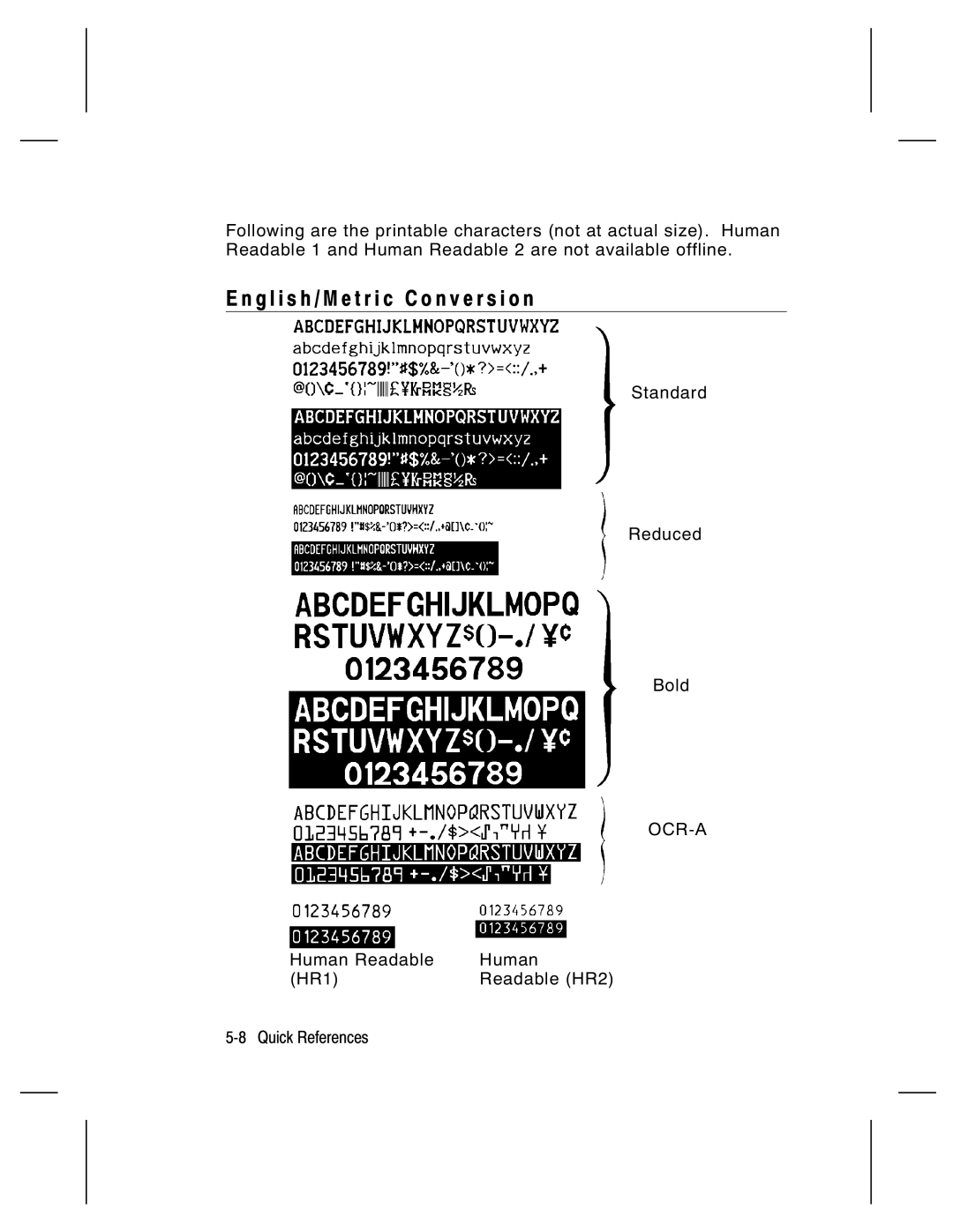 Paxar 9474 manual G l i s h / M e t r i c C o n v e r s i o n, Ocr-A 