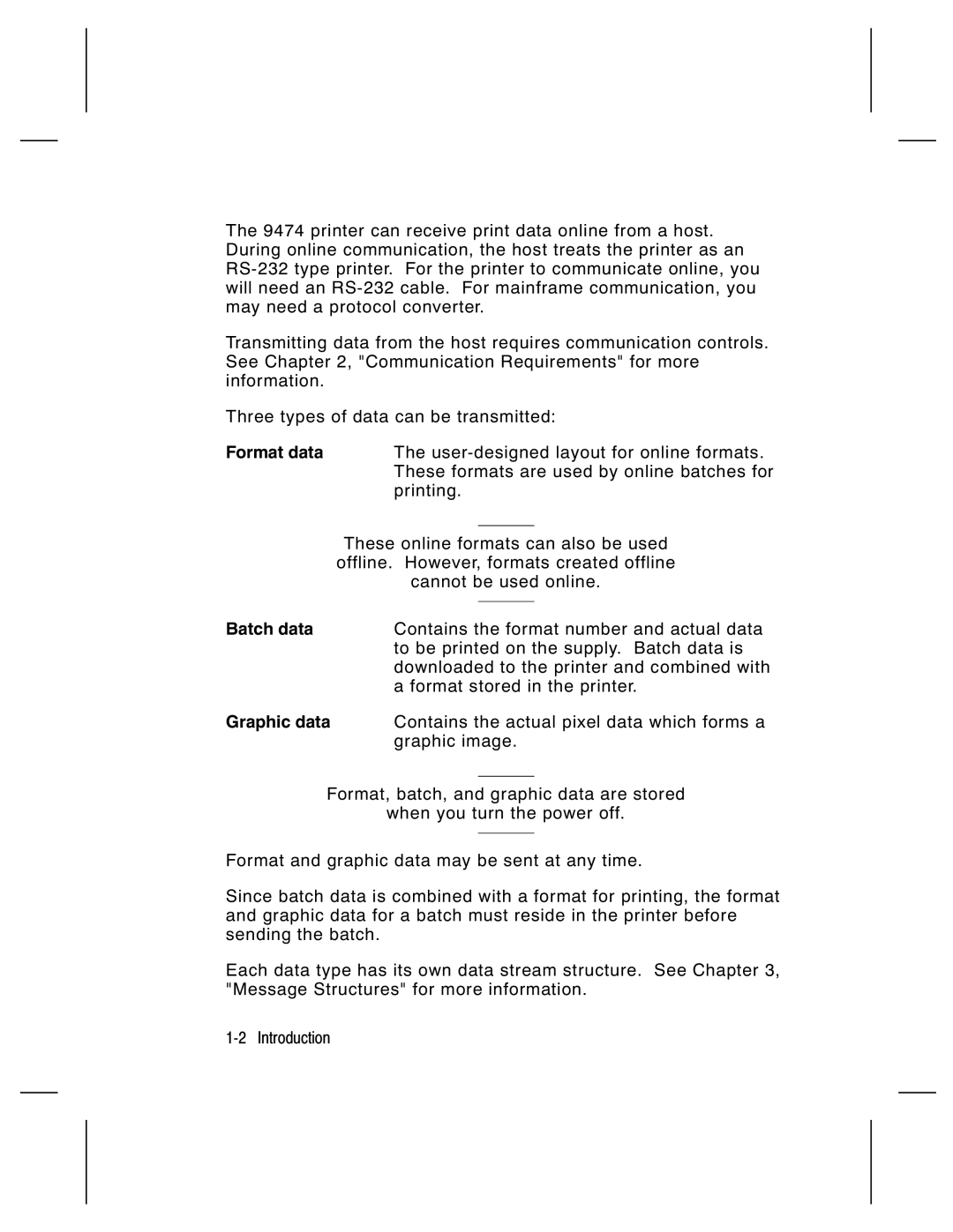 Paxar 9474 manual Format data, Batch data, Graphic data 