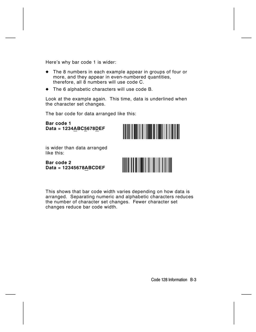 Paxar 9474 manual Bar code Data = 1234ABC5678DEF 