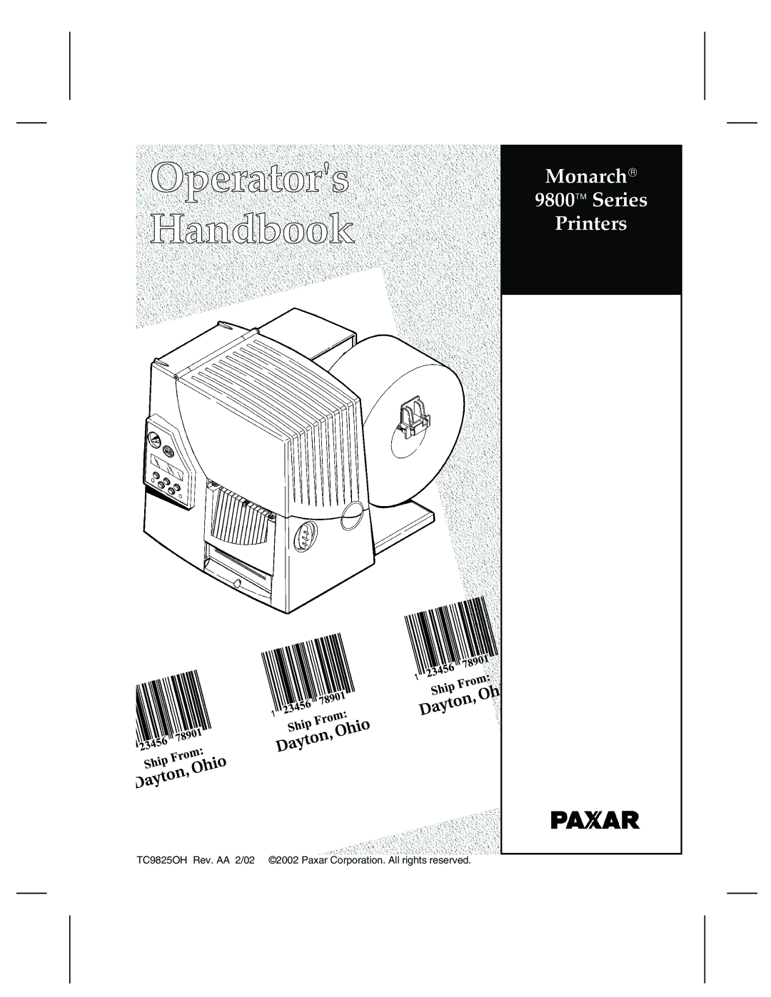 Paxar 9800 Series manual Monarch 9800 Series Printers 