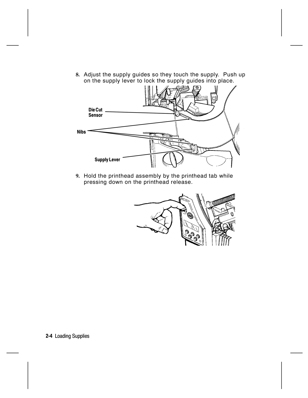 Paxar 9800 Series manual Die Cut Sensor Nibs Supply Lever 