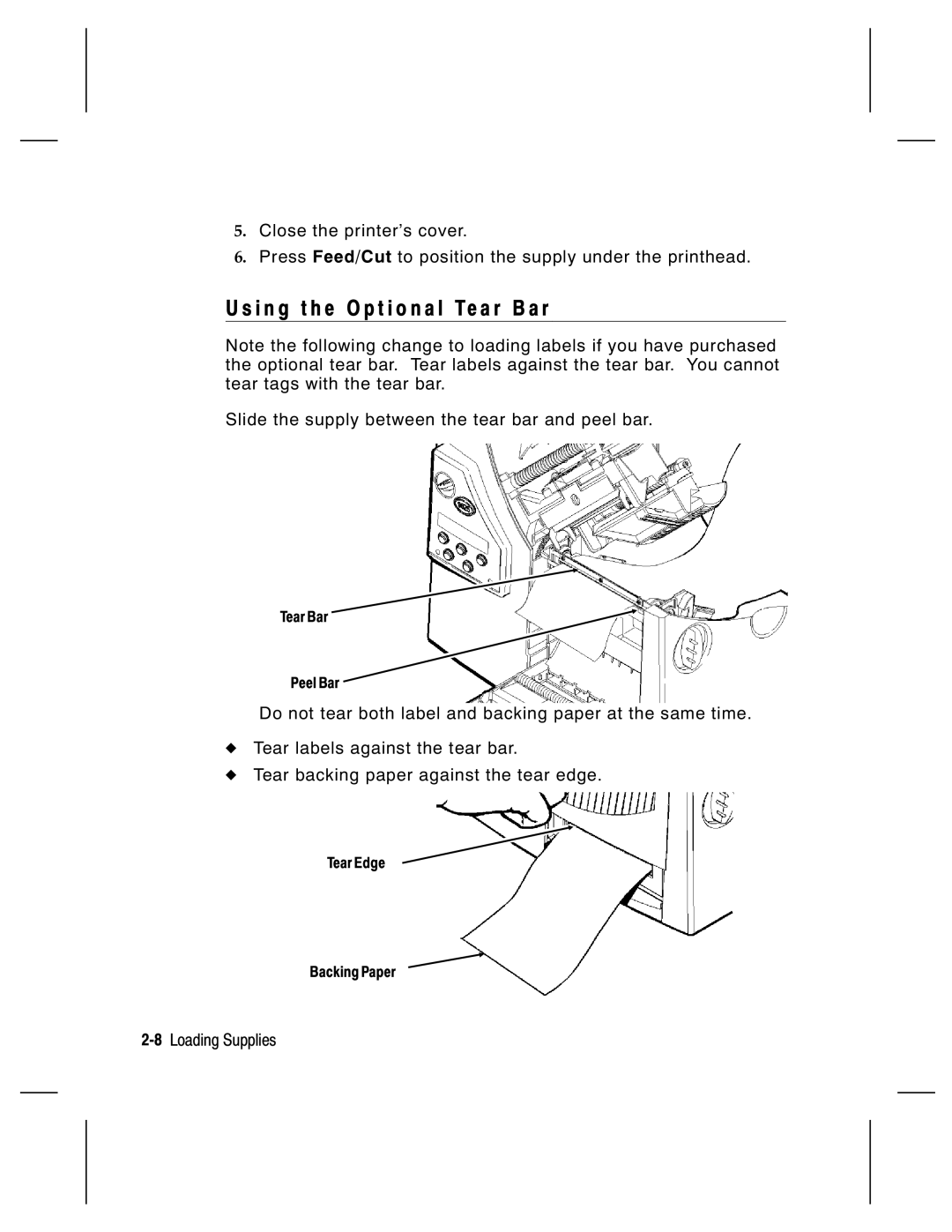 Paxar 9800 Series manual I n g t h e O p t i o n a l Te a r B a r 