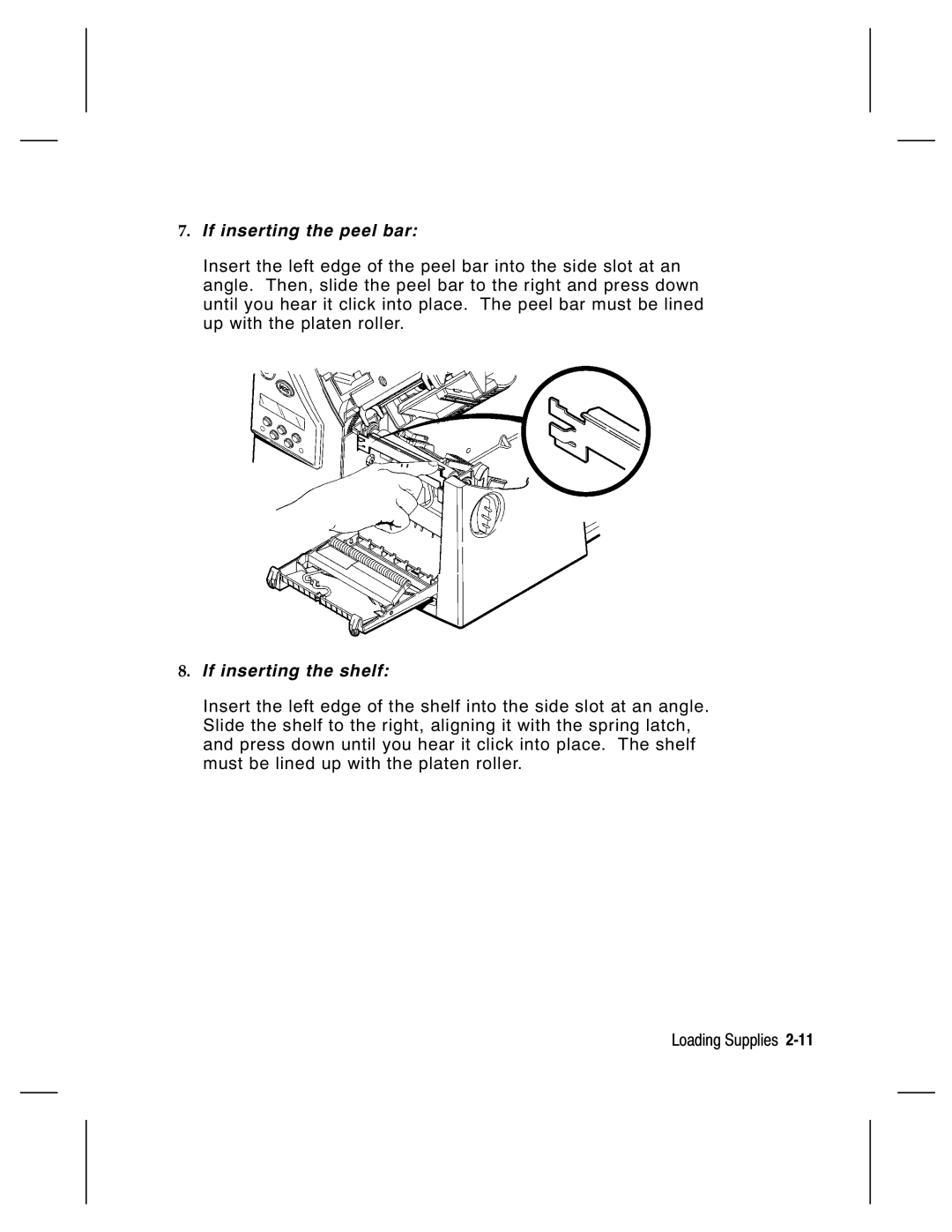 Paxar 9800 Series manual If inserting the peel bar 