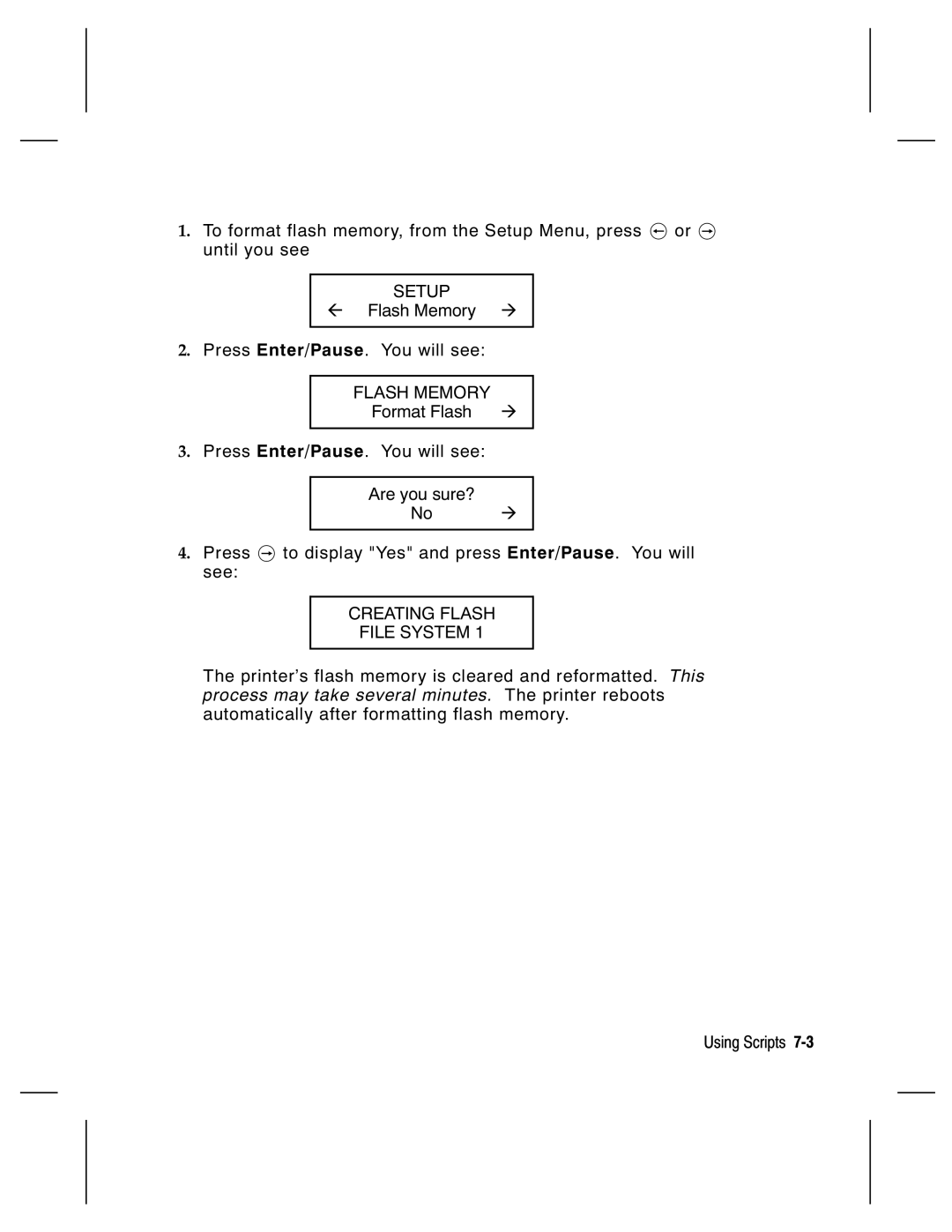 Paxar 9800 Series manual Setup, Flash Memory, Creating Flash File System 