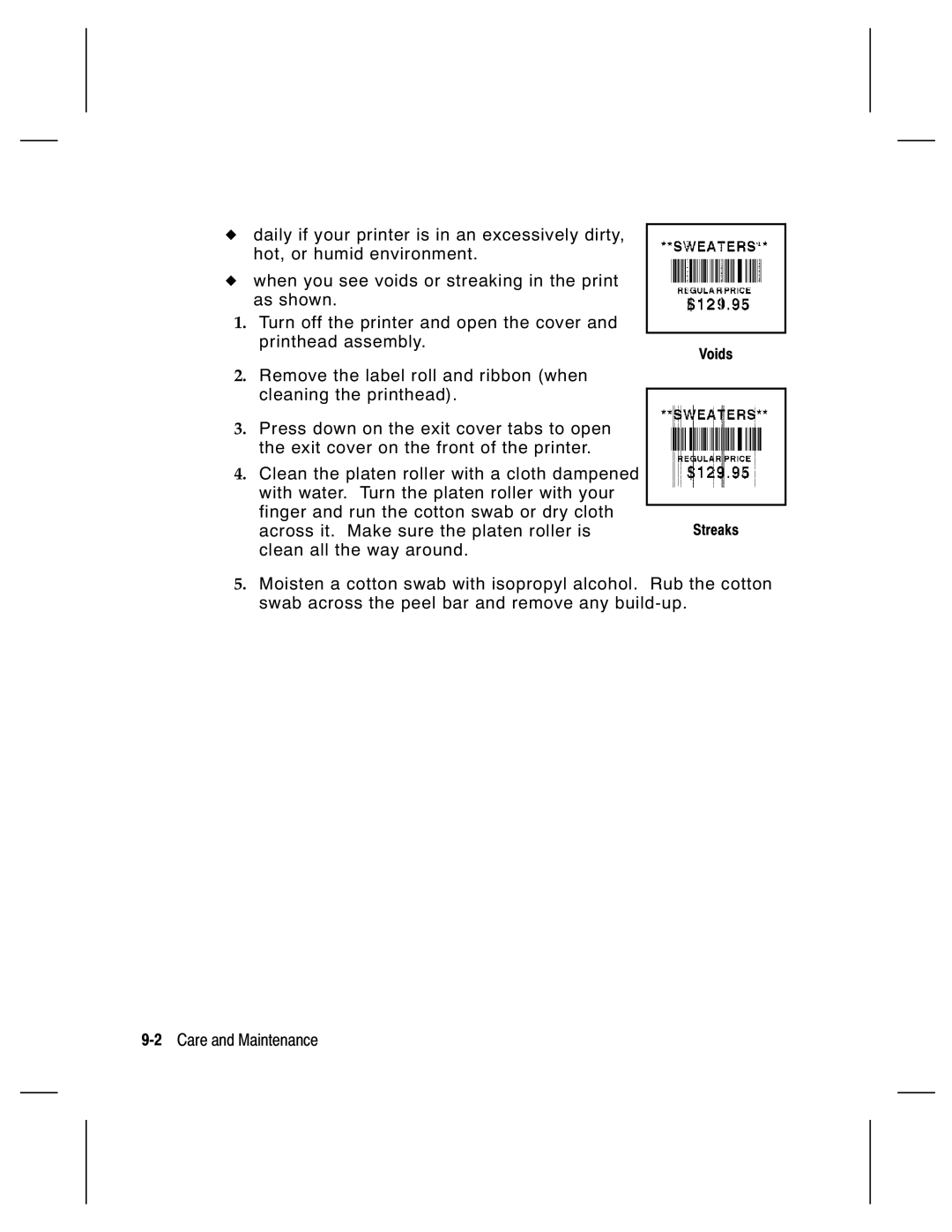 Paxar 9800 Series manual Voids 