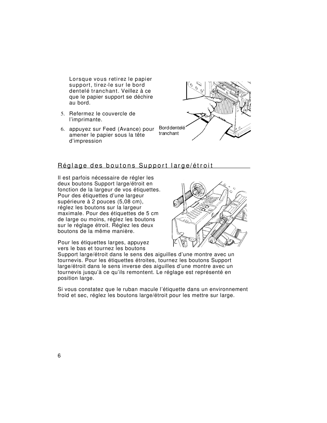 Paxar 9805 manual Bord dentelé Tranchant 