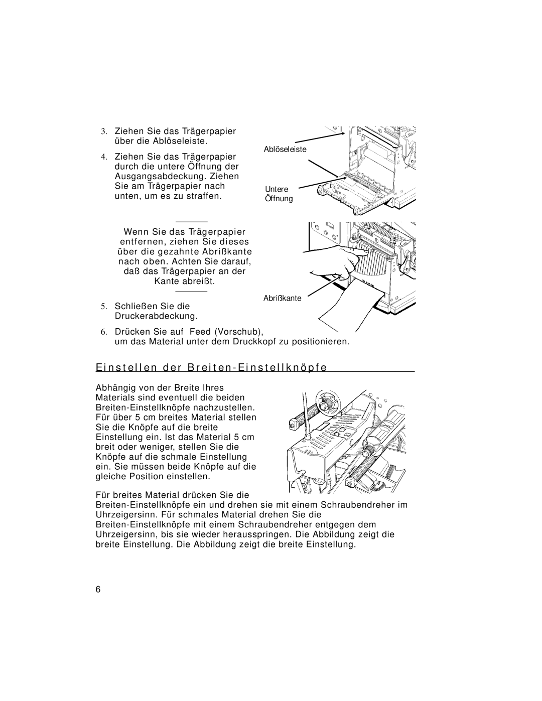 Paxar 9805 manual Ablöseleiste, Abrißkante 