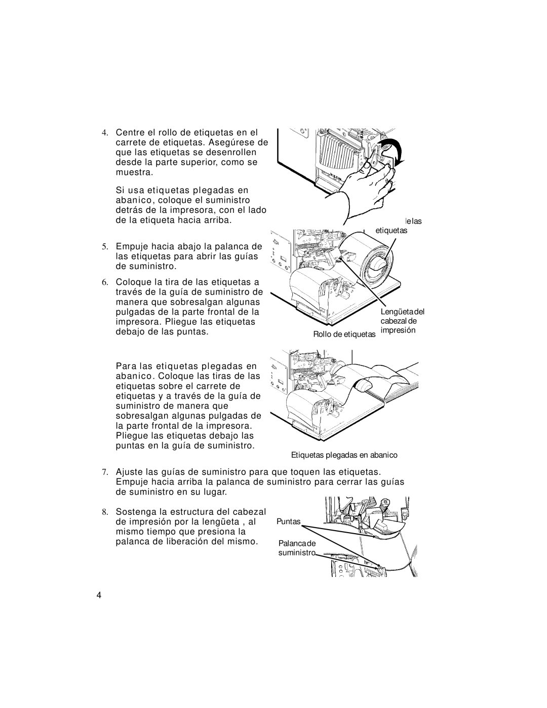 Paxar 9805 manual Si usa etiquetas plegadas en, Para las etiquetas plegadas en, Etiquetas plegadas en abanico 