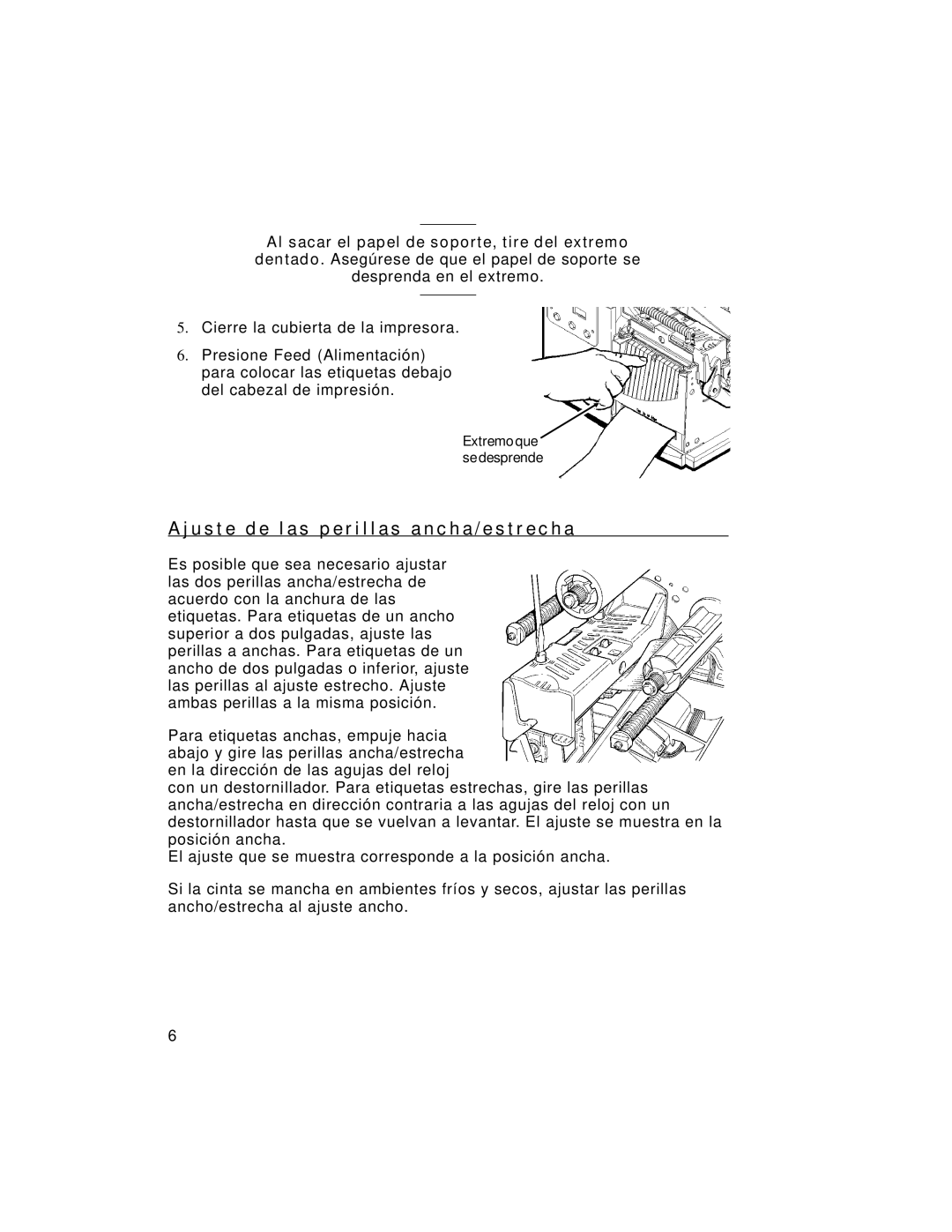 Paxar 9805 manual Al sacar el papel de soporte, tire del extremo, Extremo que Se desprende 