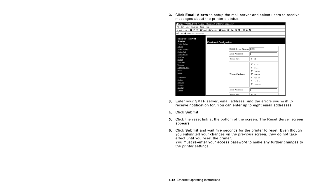 Paxar 9825 operating instructions 12Ethernet Operating Instructions 