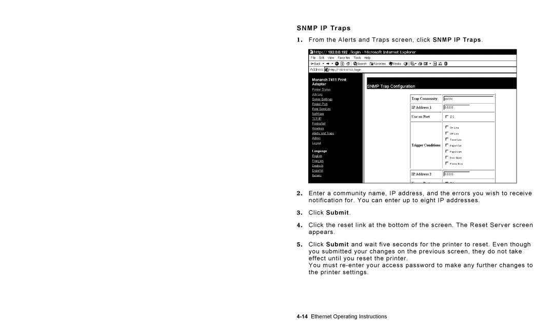 Paxar 9825 operating instructions Snmp IP Traps 