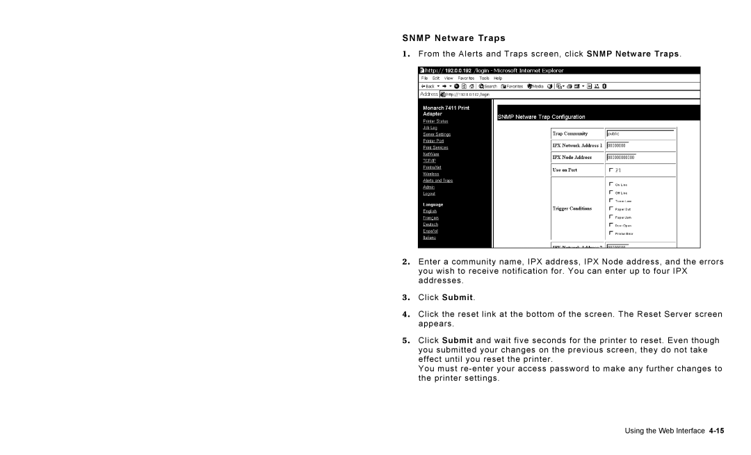 Paxar 9825 operating instructions Snmp Netware Traps 