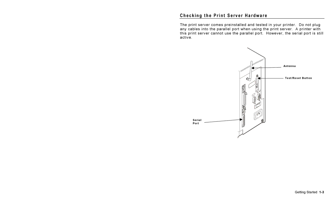 Paxar 9825 operating instructions E c k i n g t h e P r i n t S e r v e r H a r d w a r e 