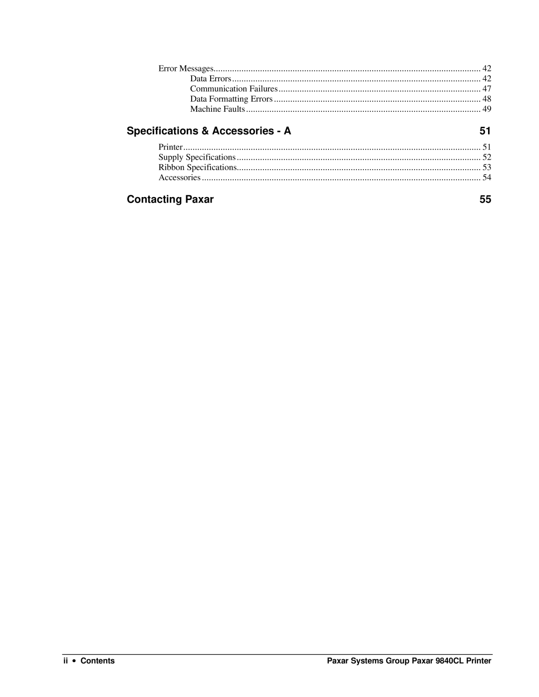 Paxar 9840CL user manual Specifications & Accessories a 