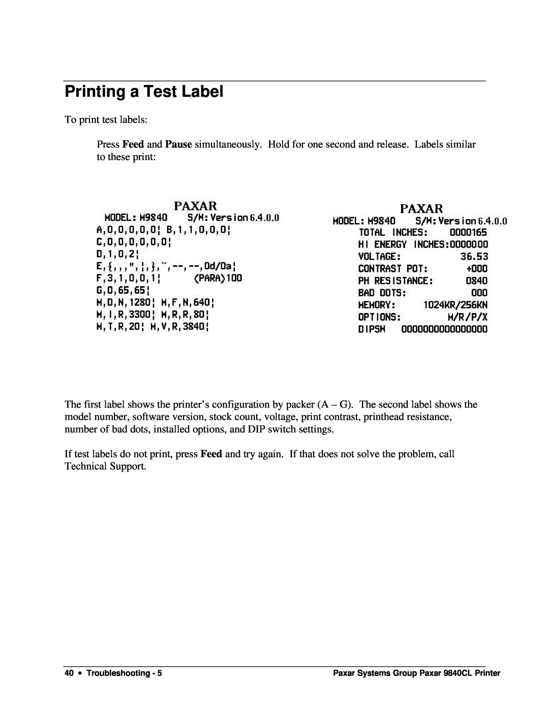 Paxar 9840CL user manual Printing a Test Label 
