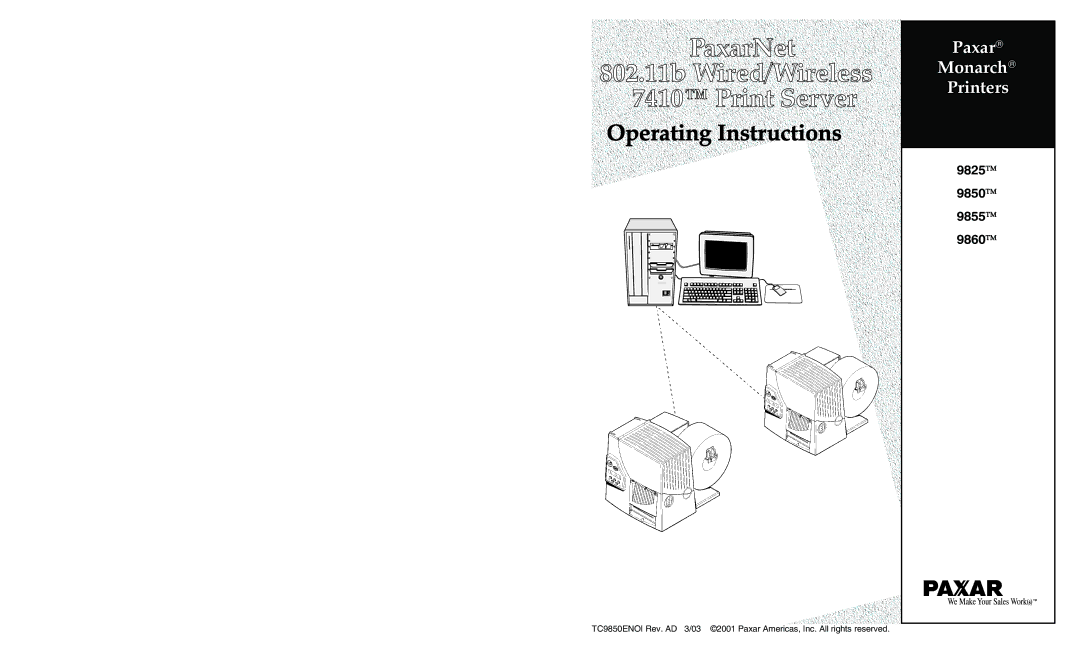 Paxar 7410, 9850 manual Paxar Monarch Printers 