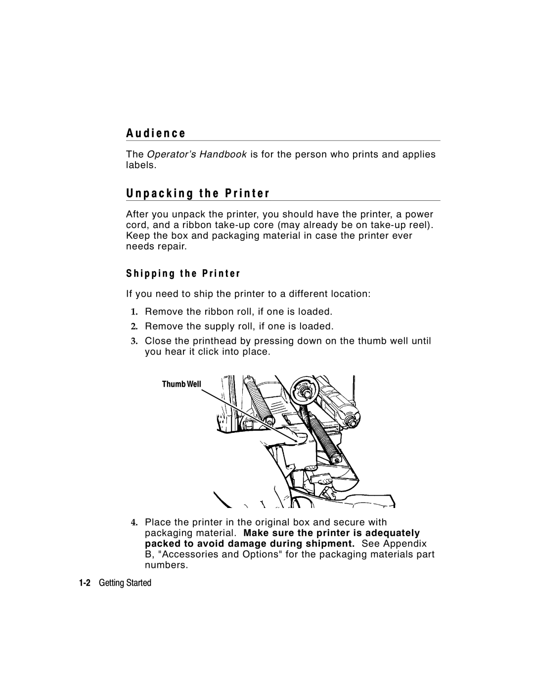 Paxar 9855 manual D i e n c e, P a c k i n g t h e P r i n t e r, I p p i n g t h e P r i n t e r 