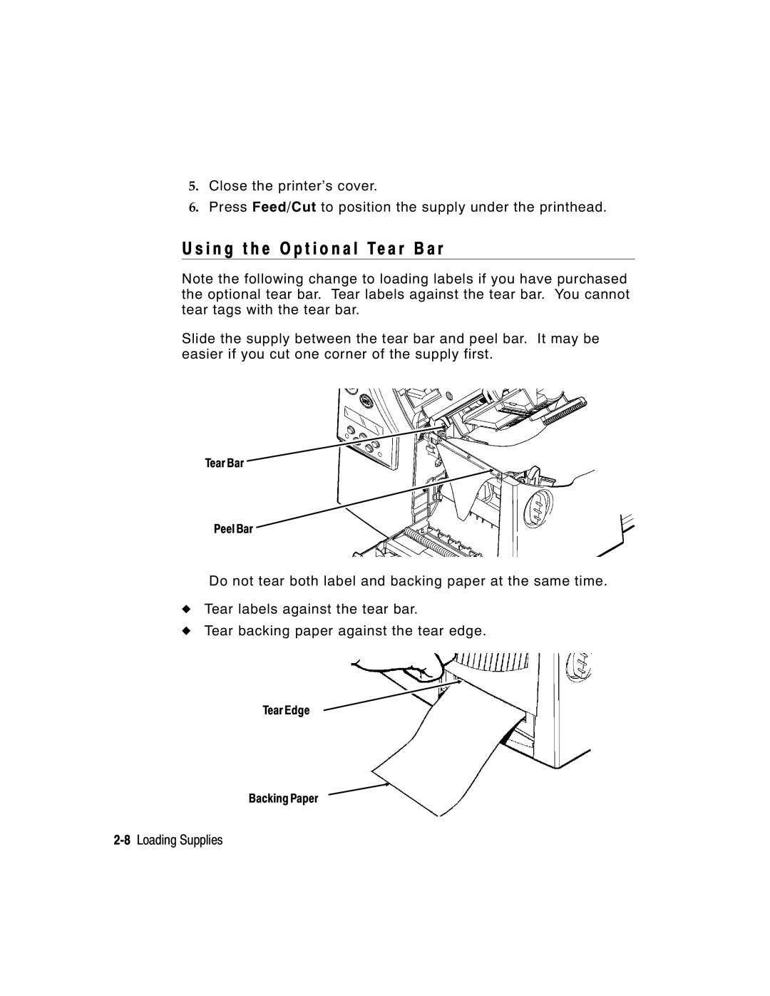 Paxar 9855 manual I n g t h e O p t i o n a l Te a r B a r 