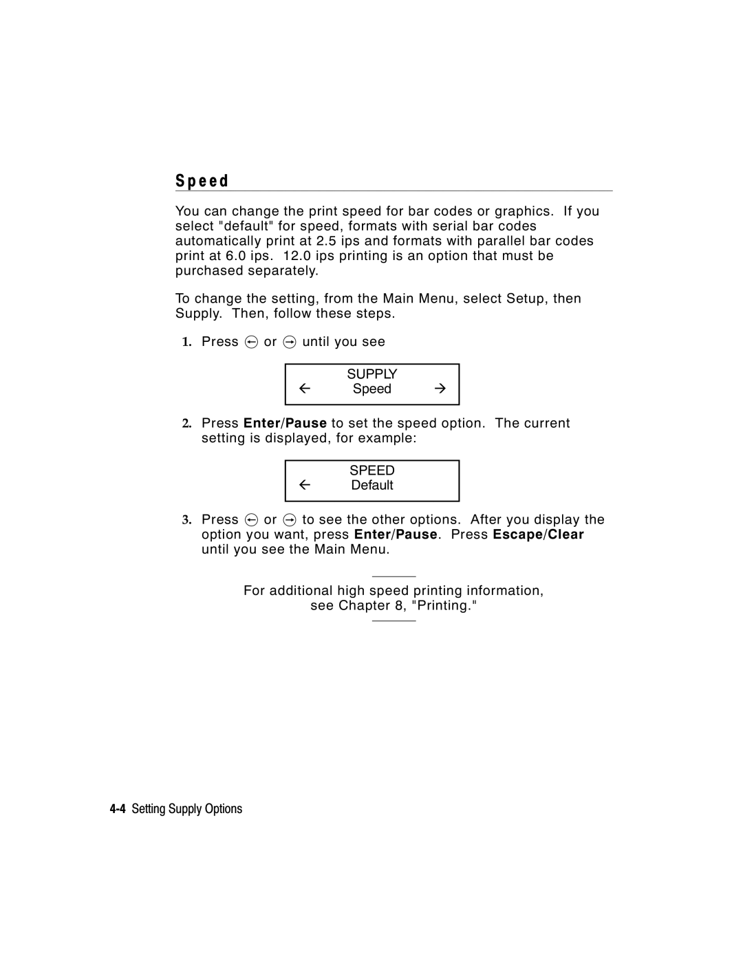 Paxar 9855 manual E e d, Speed 