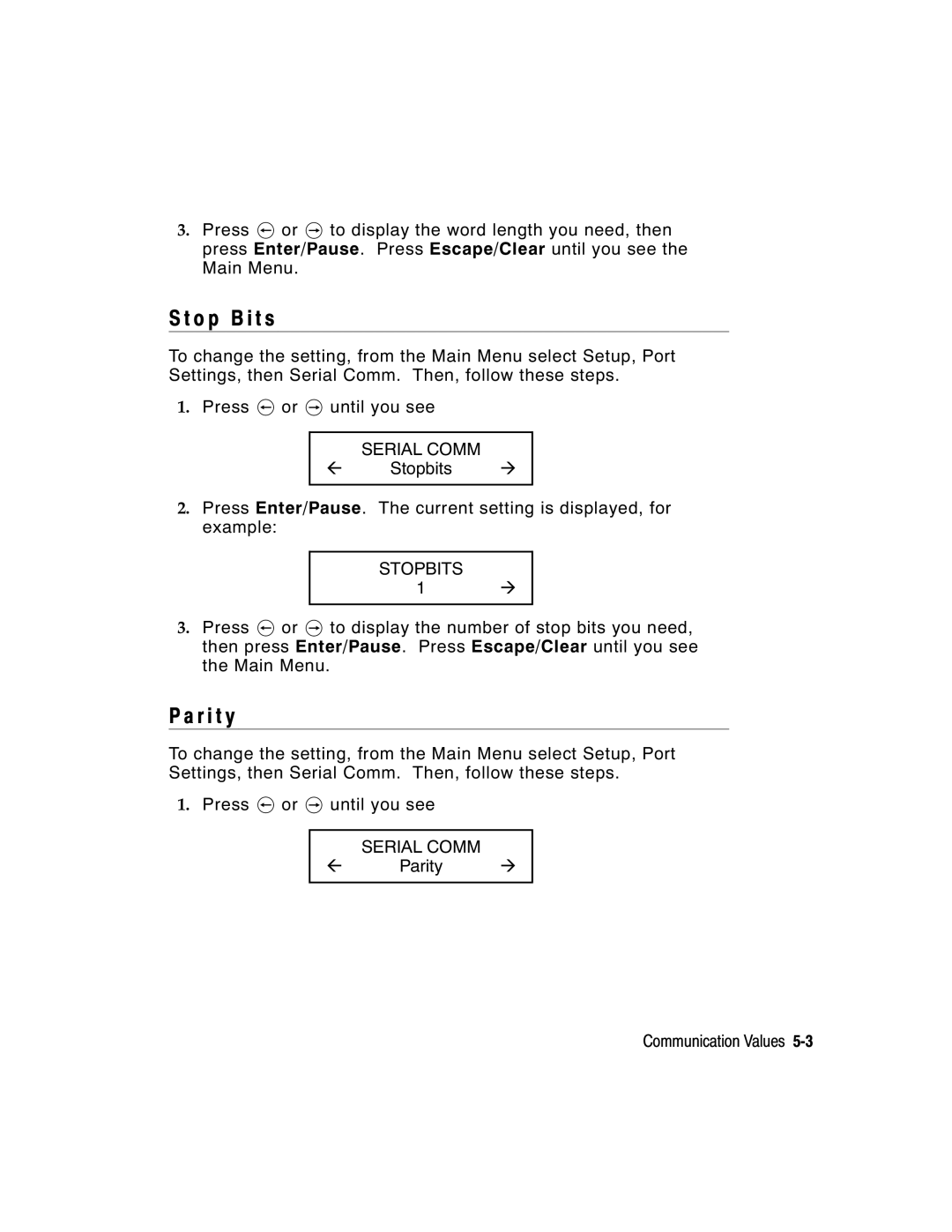 Paxar 9855 manual O p B i t s, R i t y, Stopbits 