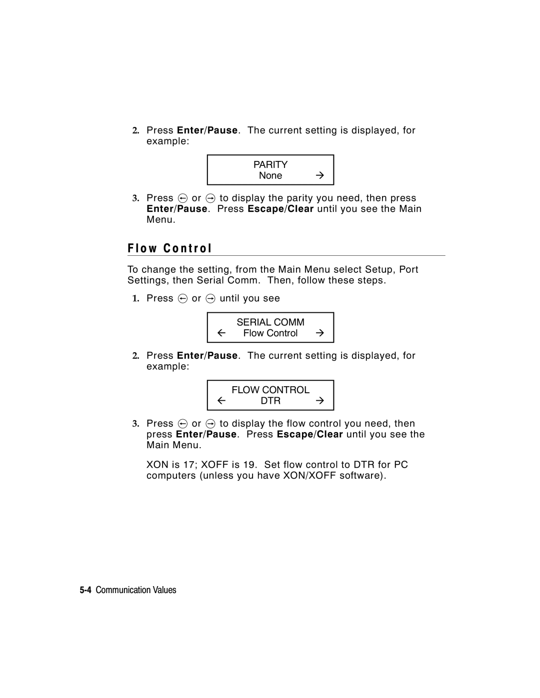 Paxar 9855 manual O w C o n t r o l, Parity, Flow Control 