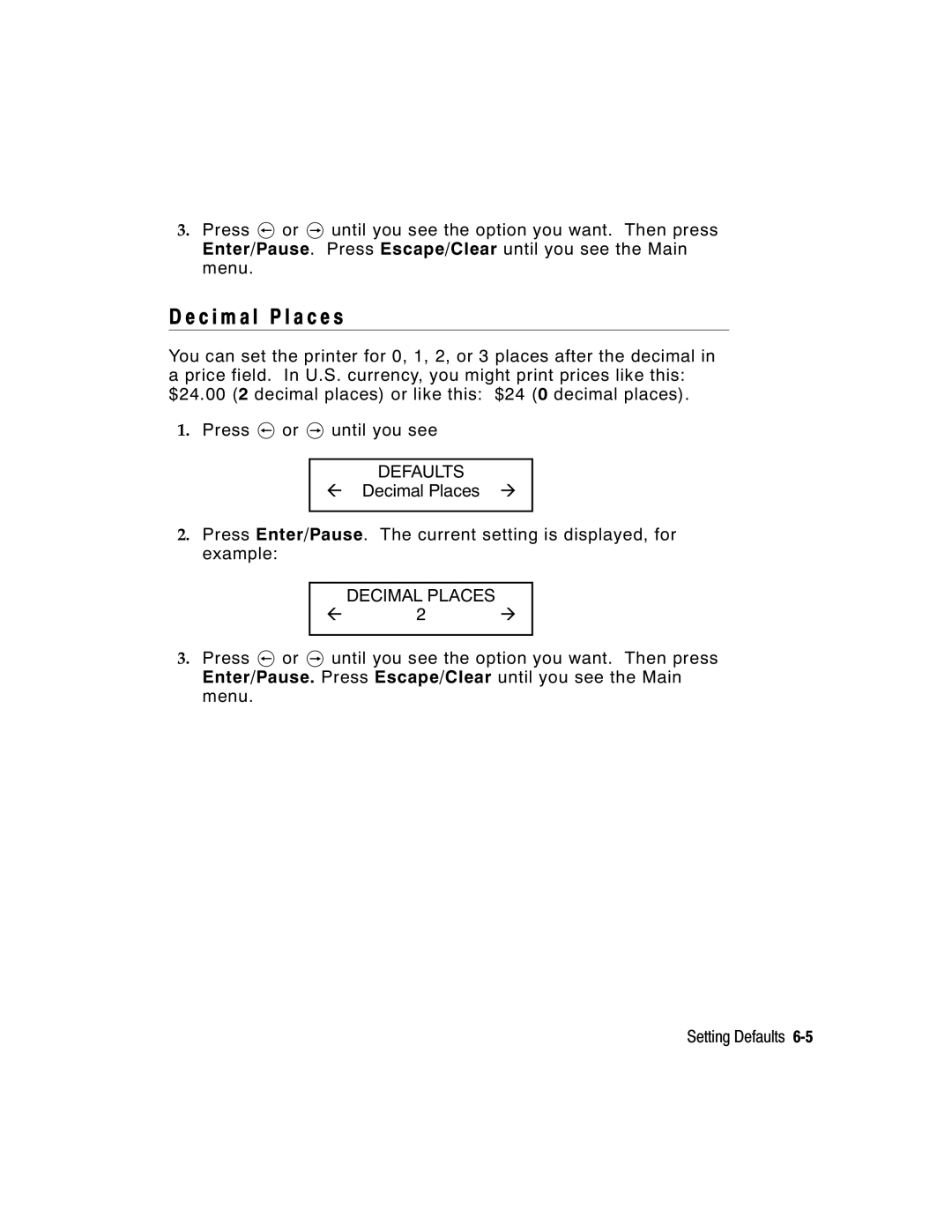 Paxar 9855 manual C i m a l P l a c e s, Decimal Places 