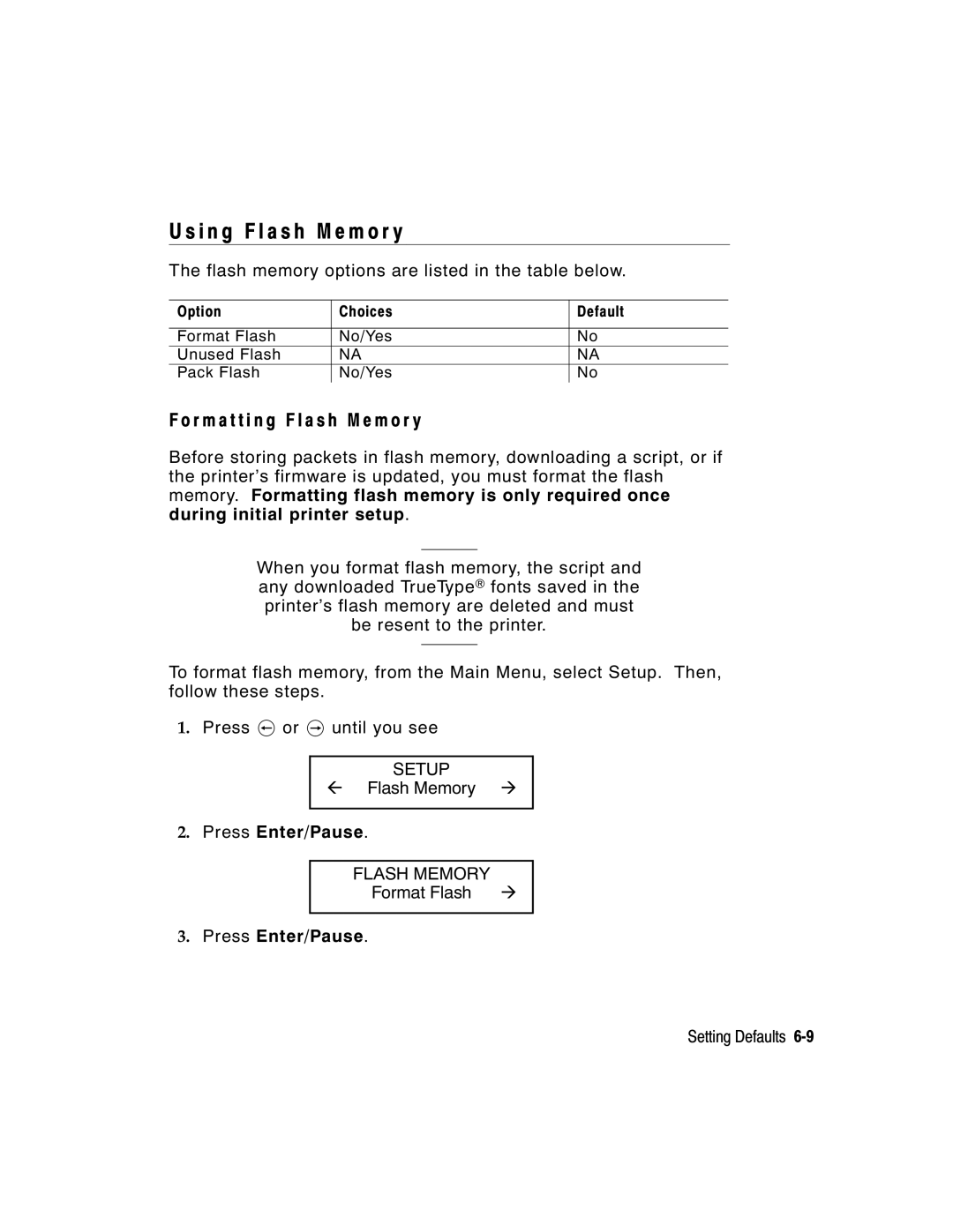 Paxar 9855 manual I n g F l a s h M e m o r y, R m a t t i n g F l a s h M e m o r y, Flash Memory 