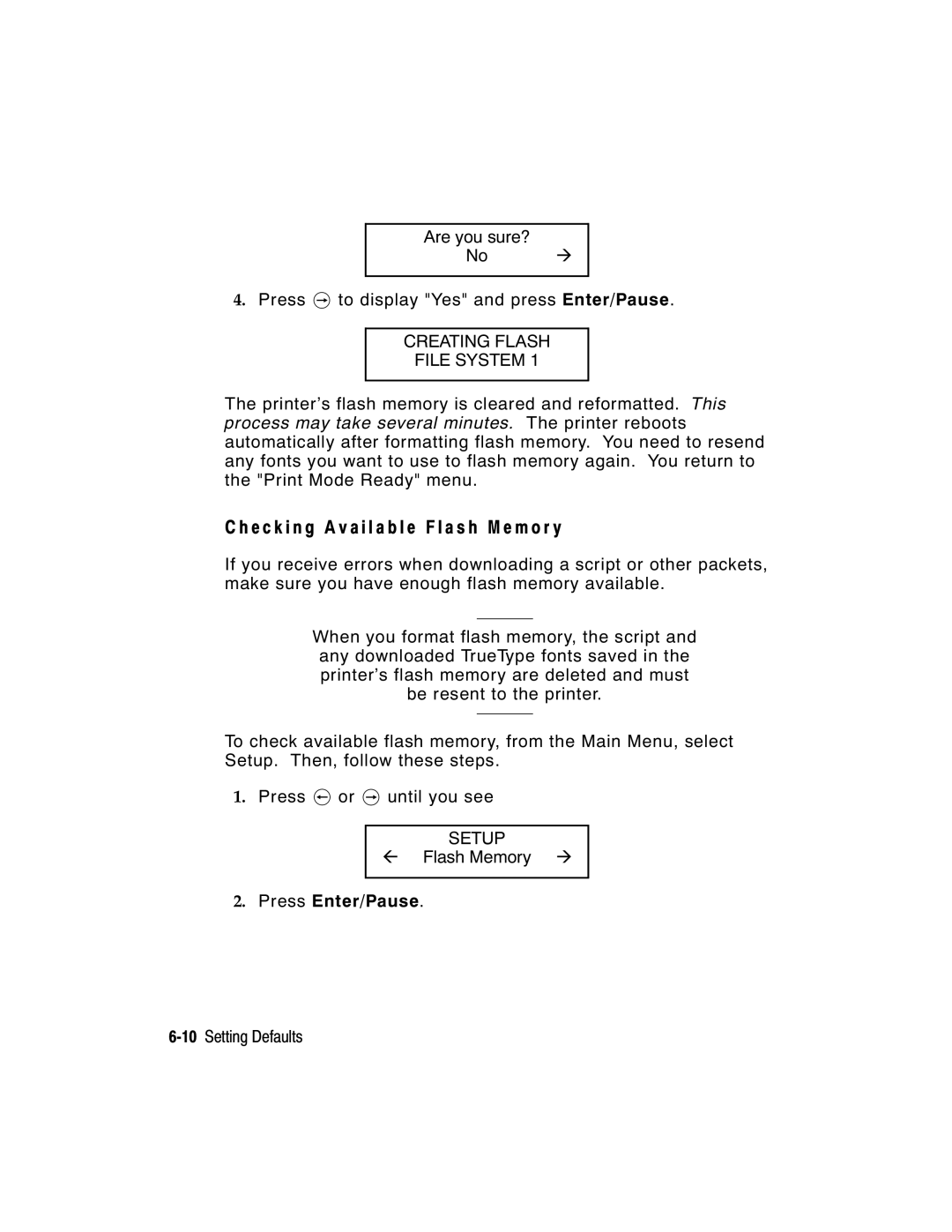 Paxar 9855 manual E c k i n g a v a i l a b l e F l a s h M e m o r y, Creating Flash File System 