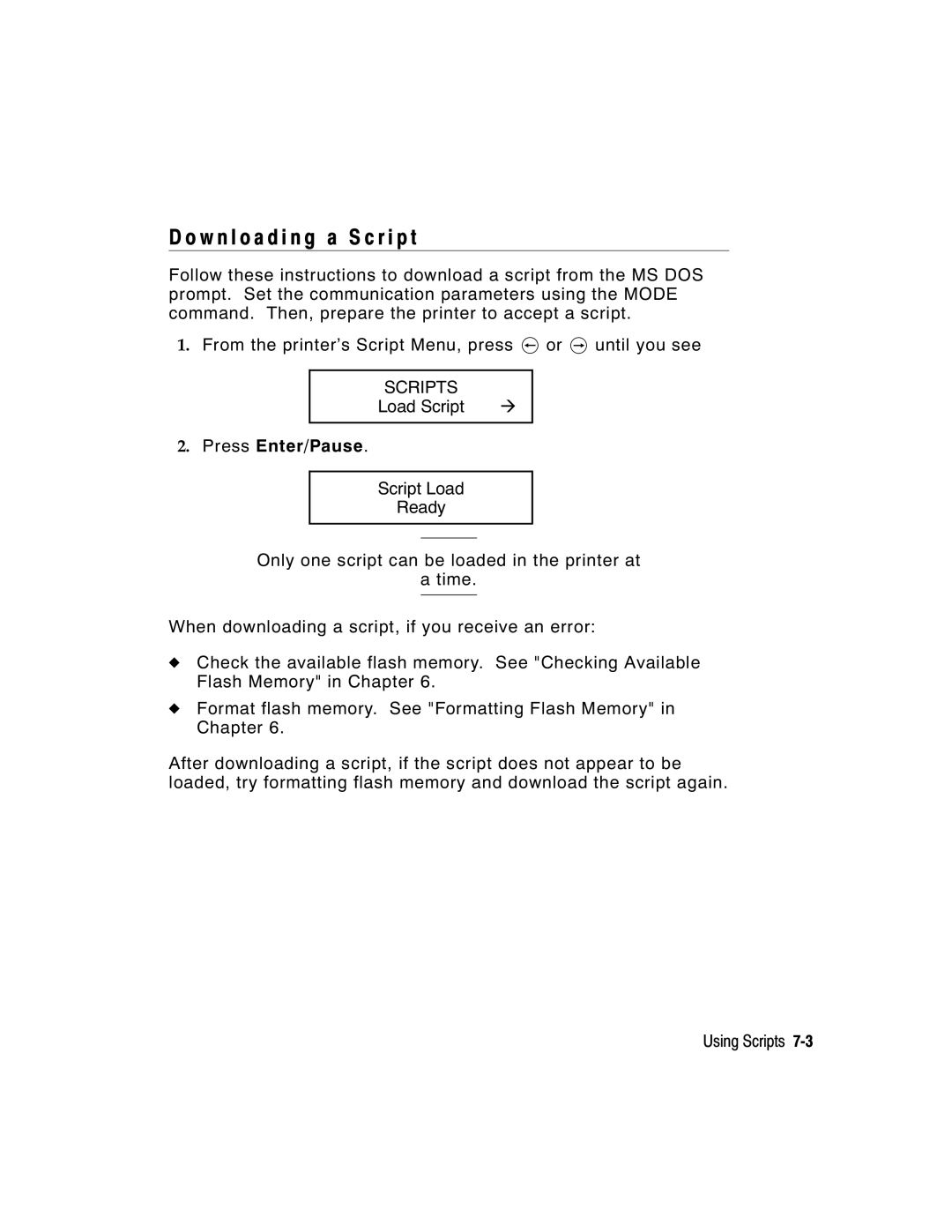 Paxar 9855 manual W n l o a d i n g a S c r i p t, Press Enter/Pause 