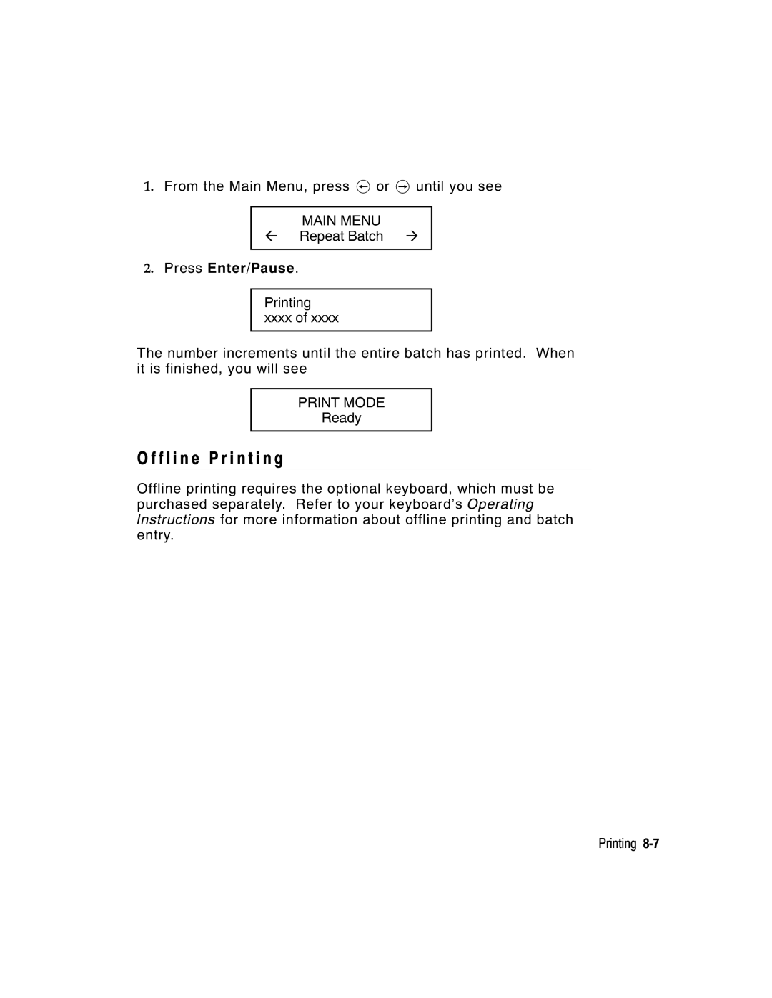 Paxar 9855 manual F l i n e P r i n t i n g, Print Mode 