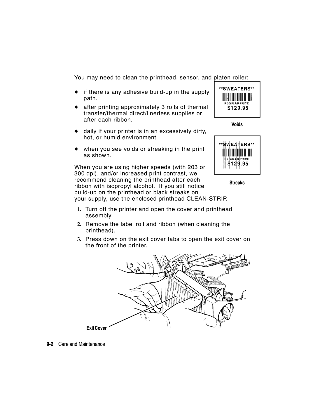 Paxar 9855 manual 2Care and Maintenance 