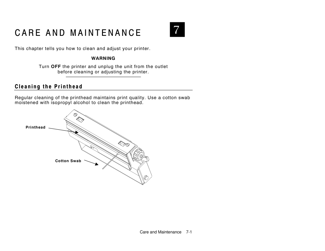 Paxar 9856 manual R E a N D M a I N T E N a N C E, E a n i n g t h e P r i n t h e a d 